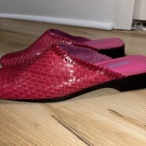 90s Vintage Nicole Mules Slides Flats Womens 6 Pink‎ Basket Weave Leather Preppy